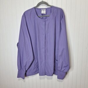 UA Scrubs Womens 3X Long Sleeve Scrub Jacket Purple Pockets Medical Dental Lab‎